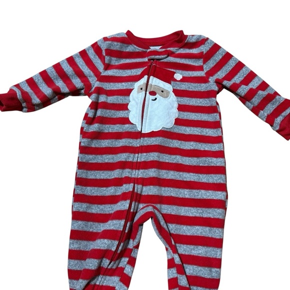 Carter’s Santa Fleece Footed Pajama Striped Christmas Sleeper Baby Boy 12M - Picture 2 of 5